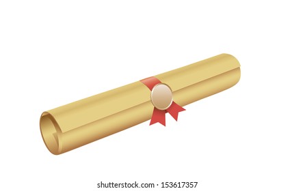 Certificate scroll on white background.