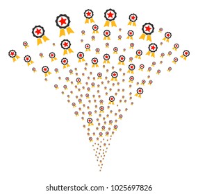 Certificate Seal fireworks fountain. Vector illustration style is flat iconic symbols. Object fountain organized from random symbols as certificate seal fireworks.