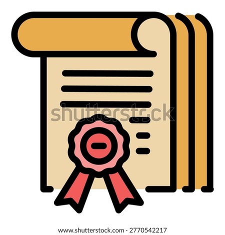 Certificate seal icon. Outline certificate seal vector icon color flat isolated