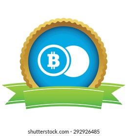Certificate seal with image of coin with bitcoin symbol, isolated on white