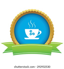 Certificate seal with image of cup with three coffee beans, isolated on white
