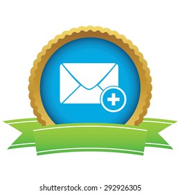 Certificate seal with image of envelope and plus, isolated on white
