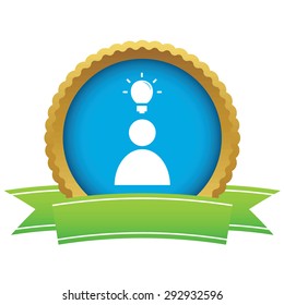 Certificate seal with image of light bulb above person, isolated on white