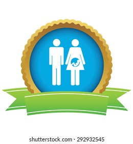 Certificate seal with image of man and pregnant woman, isolated on white