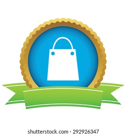Certificate seal with image of shopping bag, isolated on white
