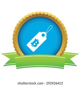 Certificate seal with image of string tag with bitcoin symbol, isolated on white
