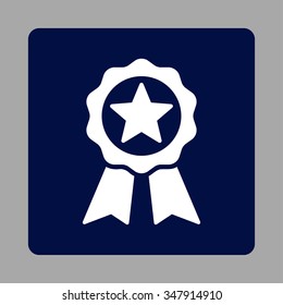 Certificate Seal vector icon. Style is flat rounded square button, white and dark blue colors, silver background.