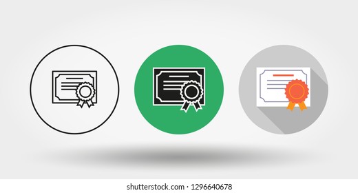 Certificate. Set. Different icons for web and mobile application. Silhouette. Editable Thin line. Flat design style. Vector illustration of a buttons.