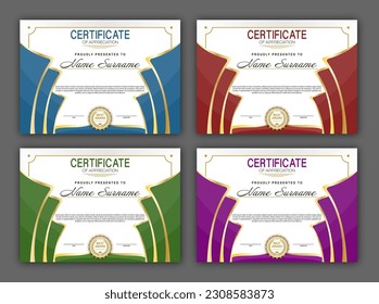 Certificate. A set of mock-ups of the certificate of recognition of education, training, achievements. Four color designs