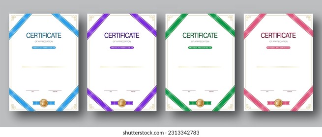 Certificate. A set of mock-ups of the certificate of recognition of education, training, achievements. Four color designs