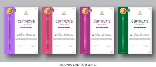 Certificate. A set of mock-ups of the certificate of recognition of education, training, achievements. Four color designs