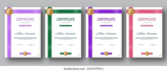 Certificate. A set of mock-ups of the certificate of recognition of education, training, achievements. Four color designs