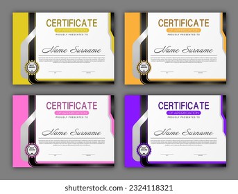 Certificate. A set of mock-ups of the certificate of recognition of education, training, achievements. Four color designs