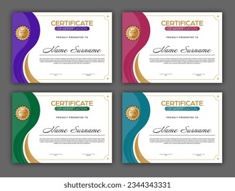 Certificate. A set of mock-ups of the certificate of recognition of education, training, achievements. Four color designs