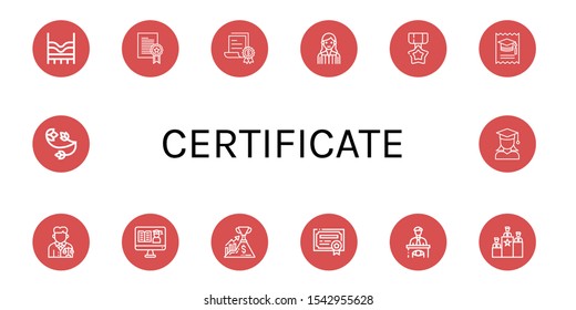 certificate simple icons set. Contains such icons as Top, Prize, Certificate, Judge, Medal, College, Lawyer, Success, Patent, Eyewitness, can be used for web, mobile and logo