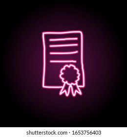 Certificate Sketch Neon Symbol. Einfache dünne Linie, Vektorillustration von Bildungs-Icons für i und ux, Website oder mobile Applikationen