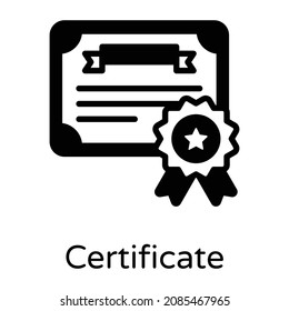 Certificate in solid style icon, achievement 