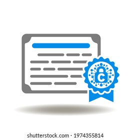 Certificate With Stamp And Lock Circuit Vector Icon. Patent Document Symbol. Patented Confirmation Intellectual Property And Technology Illustration.