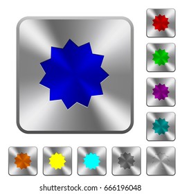 Certificate sticker engraved icons on rounded square glossy steel buttons