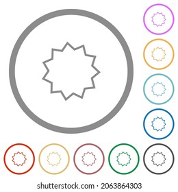 Iconos de color plano del contorno de la etiqueta adhesiva del certificado en los contornos redondos sobre fondo blanco