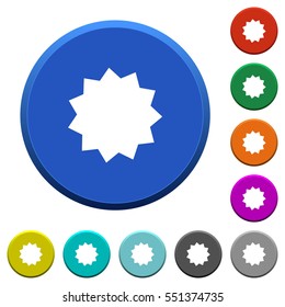Certificate sticker round color beveled buttons with smooth surfaces and flat white icons