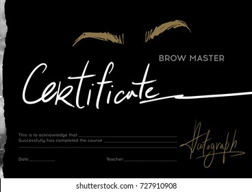 Certificate stylist on the eyebrows on a black background