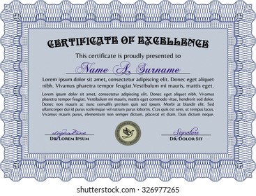 Certificate. Superior design. With complex linear background. Vector pattern that is used in currency and diplomas.
