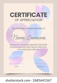 Certificate Template with Abstract Gradient Geometric Shapes and vibrant colors. Award layout, honor Diploma. Vector Illustration