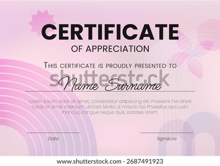 Certificate Template with Abstract Gradient Geometric Purple Shapes. Award layout, honor Diploma. Vector Illustration