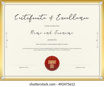 Certificate template for achievement, appreciation, completion, excellence or partipation