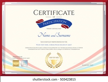 Certificate Template For Achievement, Appreciation Or Participation In Colorful Award Ribbon Theme With Swirl Background 