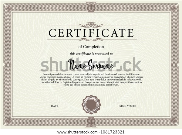 Certificate Template Achievement Graduation Completion Diplomas Stock Vector Royalty Free 1061723321