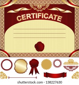 Certificate Template with additional elements - gold and dark red design