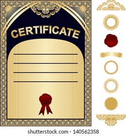 Certificate Template with additional elements - gold and dark blue design