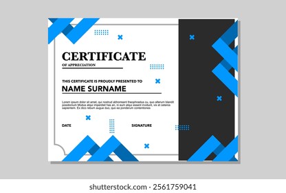 certificate template for appreciation in black and blue.