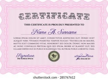 Certificate template. Artistry design. Complex background. Border, frame.