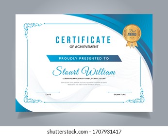Diploma de plantilla de certificado vectorial diseño moderno de valor y diseño lujoso.portada
elegante Ilustración horizontal en tamaño A4