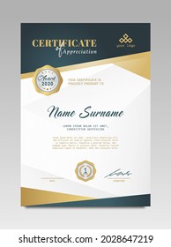 Certificate template awards diploma background vector modern design simple elegant and luxurious elegant. layout vertical in A4 size with gold blue colour