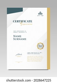 Certificate template awards diploma background vector modern design simple elegant and luxurious elegant. layout vertical in A4 size with gold blue colour