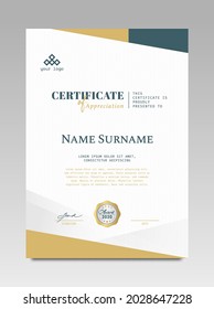 Certificate template awards diploma background vector modern design simple elegant and luxurious elegant. layout vertical in A4 size with gold blue colour