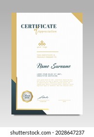 Certificate template awards diploma background vector modern design simple elegant and luxurious elegant. layout vertical in A4 size with gold blue colour