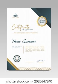 Certificate template awards diploma background vector modern design simple elegant and luxurious elegant. layout vertical in A4 size with gold blue colour