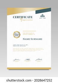 Certificate template awards diploma background vector modern design simple elegant and luxurious elegant. layout vertical in A4 size with gold blue colour