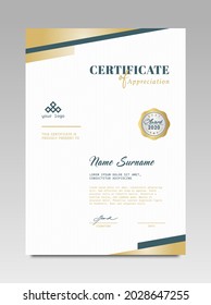 Certificate template awards diploma background vector modern design simple elegant and luxurious elegant. layout vertical in A4 size with gold blue colour