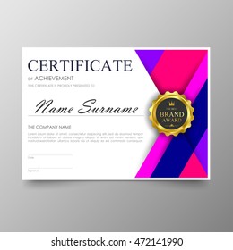 Certificate template awards diploma background vector modern value design and luxurious elegant.Illustration layout cover leaflet horizontal in A4 size pattern.