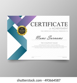 Plantilla de certificado entrega diploma de fondo de diseño de valor moderno y lujoso elegante.Diseño de ilustración portada horizontal en el modelo de tamaño A4.