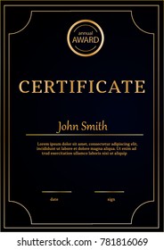 Certificate template awards diploma background vector   A4 size pattern.