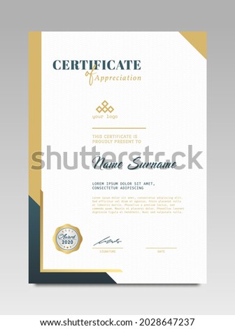 Certificate template awards diploma background vector modern design simple elegant and luxurious elegant. layout vertical in A4 size with gold blue colour