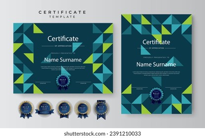 Certificate template background with abstract geometric element decoration for award ceremony, diploma graduation, online course, seminar certificates