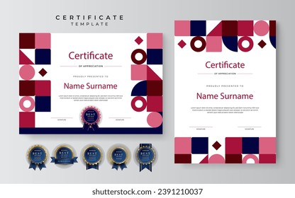 Fondo de plantilla de certificado con decoración de elemento geométrico abstracto para la ceremonia de entrega de premios, graduación de diploma, curso en línea, certificados de seminario